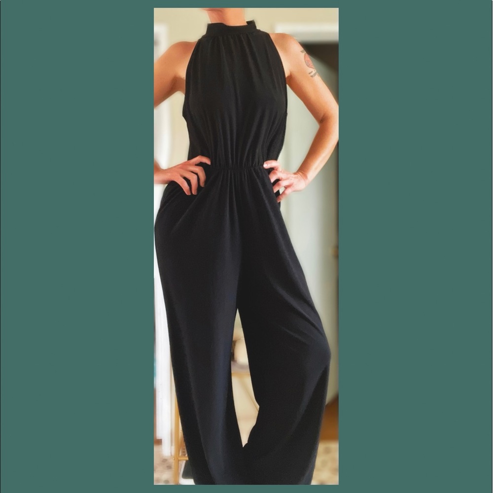Halter sleeveless open back knit jumpsuit Black medium by Kayleigh